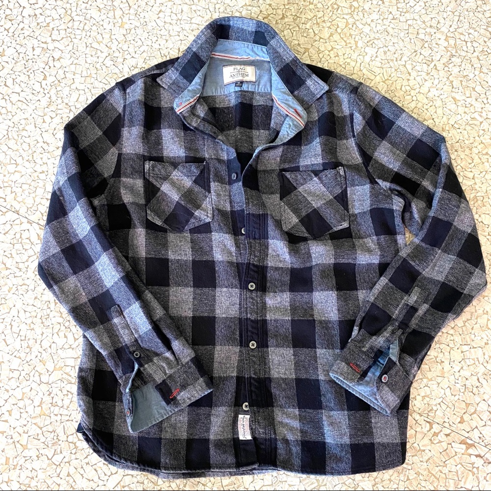 Navy Buffalo Plaid Flannel shirt Flag and Anthem